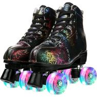 Unisex Roller Skates Double Row Four Wheels High-top Roller Skates Lightning Pattern for Beginners Womens Mens Boys and Girls