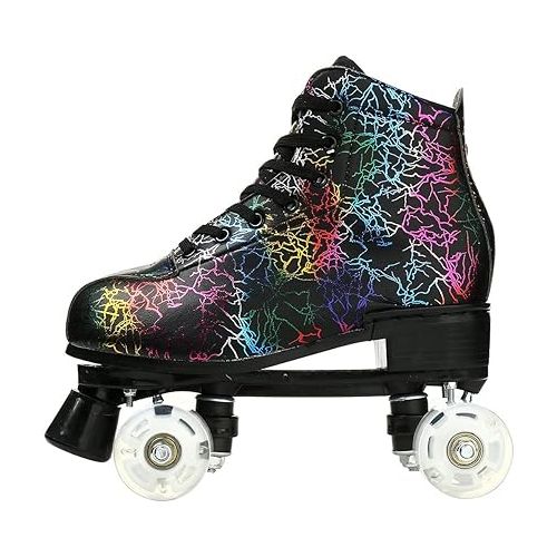  Unisex Roller Skates Double Row Four Wheels High-top Roller Skates Lightning Pattern for Beginners Womens Mens Boys and Girls