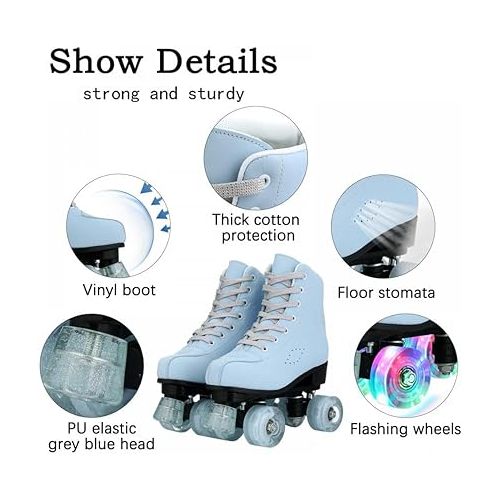  Roller Skates for Women Men Shiny Double Row Four Wheels Roller Skates Womens Roller Skates with Shoes Bag