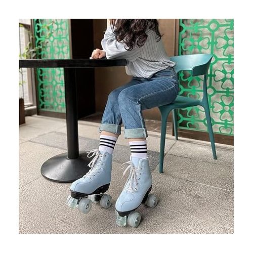  Roller Skates for Women Men Shiny Double Row Four Wheels Roller Skates Womens Roller Skates with Shoes Bag