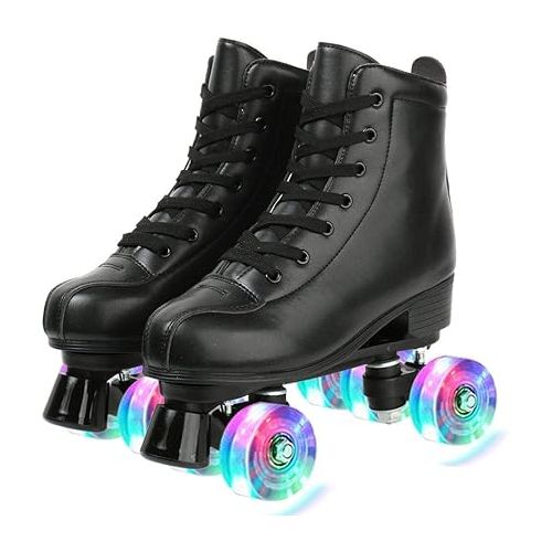  Roller Skates, Double-Row Roller Skates for Unisex, Roller Skates PU Leather High-top Roller Skates Four-Wheel Roller Skates Shiny Roller Skates