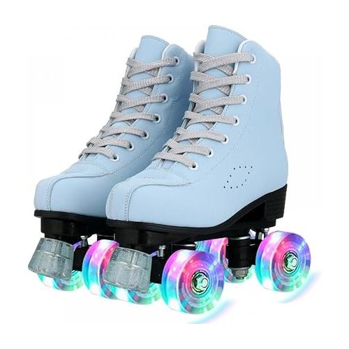  Roller Skates for Women Girls, SkyBlue Premium Frosted Material Roller Skates, Classic Double-Row High-top Roller Skates for Beginner, Indoor Outdoor Roller Skates