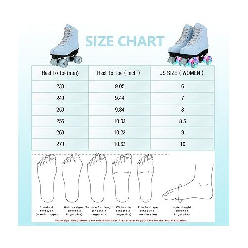  Roller Skates for Women Girls, SkyBlue Premium Frosted Material Roller Skates, Classic Double-Row High-top Roller Skates for Beginner, Indoor Outdoor Roller Skates