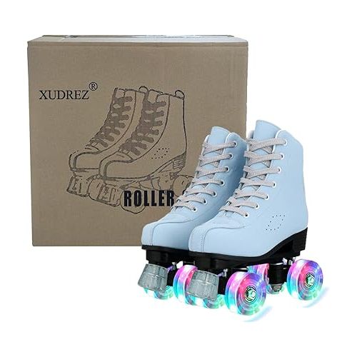  Roller Skates for Women Girls, SkyBlue Premium Frosted Material Roller Skates, Classic Double-Row High-top Roller Skates for Beginner, Indoor Outdoor Roller Skates