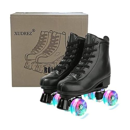  Roller Skate Shoes for Women Men PU Leather High-top Double-Row Roller Skates for Beginner, Professional Indoor Outdoor Roller Skates with Shoes Bag