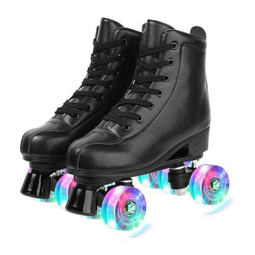  Roller Skate Shoes for Women Men PU Leather High-top Double-Row Roller Skates for Beginner, Professional Indoor Outdoor Roller Skates with Shoes Bag