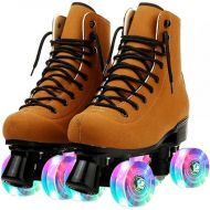 Wearproof Women Roller Skates,Brown Double Row Skates Adjustable High-top Roller Skates Perfect Indoor Outdoor Adult Roller Skates with Bag