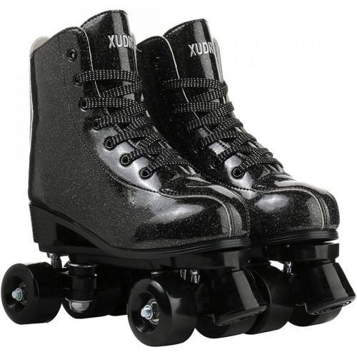  XUDREZ Roller Skates for Women, Double Row Skates Adjustable Roller Skates Leopard High-top Roller Skates, Perfect Indoor Outdoor Adult Roller Skates with Bag