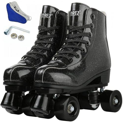  XUDREZ Roller Skates for Women, Double Row Skates Adjustable Roller Skates Leopard High-top Roller Skates, Perfect Indoor Outdoor Adult Roller Skates with Bag