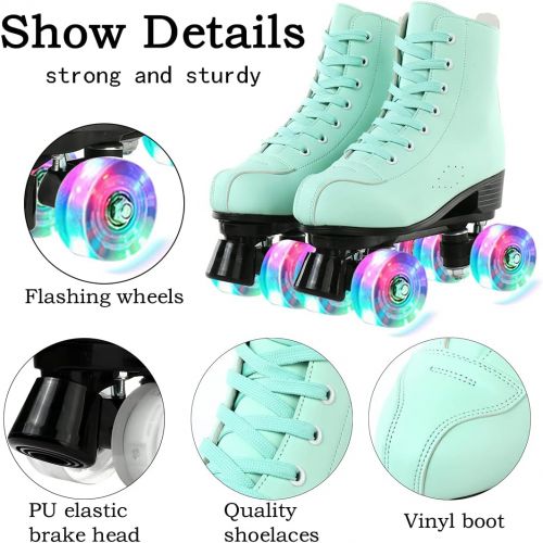  XUDREZ Roller Skates, Double Row Skates Adjustable Leather High-top Roller Skates Perfect Indoor Outdoor Adult Roller Skates with Bag