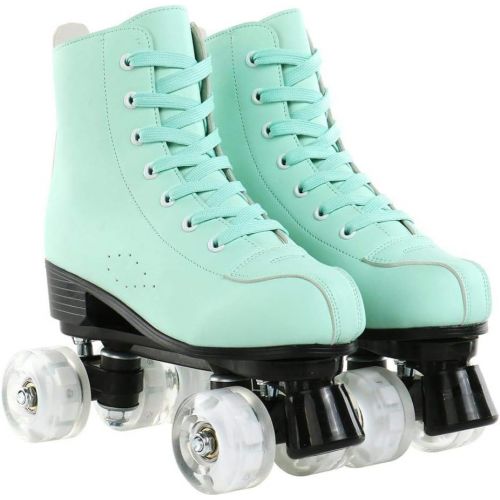  XUDREZ Roller Skates for Women Cozy Green PU Leather High-top Roller Skates for Beginner, Indoor Outdoor Double-Row Roller Skates with Shoes Bag