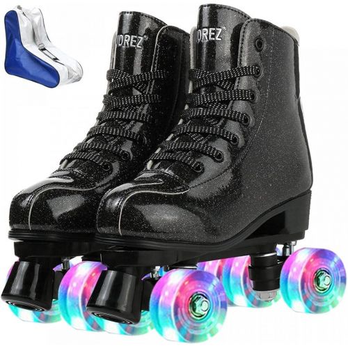  XUDREZ Roller Skates for Women Men Shiny PU Leather High-top Roller Skate Shoes for Beginner Classic Double-Row Roller Skates, Indoor Outdoor Roller Skates