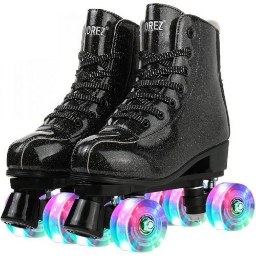  XUDREZ Roller Skates for Women Men Shiny PU Leather High-top Roller Skate Shoes for Beginner Classic Double-Row Roller Skates, Indoor Outdoor Roller Skates