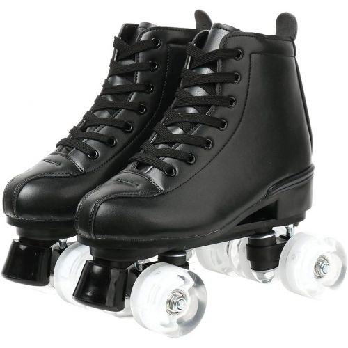  [아마존베스트]XUDREZ Roller Skates for Women Men High-top PU Leather Roller Skates Shiny Four Wheels Roller Derby Skates White Black Roller Skates for Girls Boys