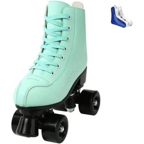  [아마존베스트]XUDREZ Roller Skates for Women Cozy Green PU Leather High-top Roller Skates for Beginner, Professional Indoor Outdoor Double-Row Roller Skates with Shoes Bag