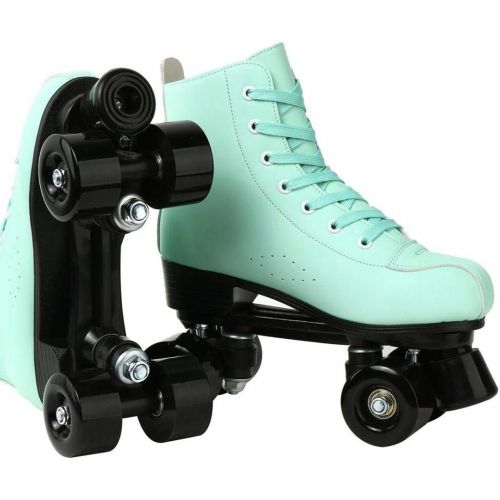  [아마존베스트]XUDREZ Roller Skates for Women Cozy Green PU Leather High-top Roller Skates for Beginner, Professional Indoor Outdoor Double-Row Roller Skates with Shoes Bag