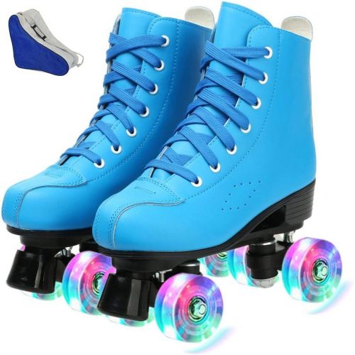  [아마존베스트]PHSDA Womens Roller Skates PU Leather High-top Roller Skates Four-Wheel Roller Skates Shiny Roller Skates for Unisex Kids and Adults