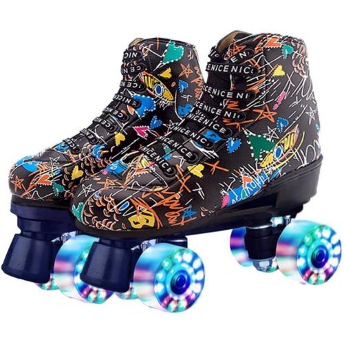  XUDREZ Roller Skates for Women Men Microfiber Leather Fashion Roller Skates Shiny Four Wheels Roller Skates High-top Roller Skates