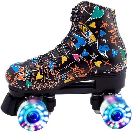  XUDREZ Roller Skates for Women Men Microfiber Leather Fashion Roller Skates Shiny Four Wheels Roller Skates High-top Roller Skates