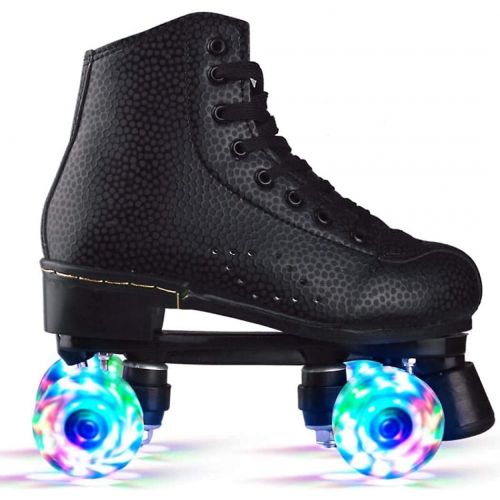  XUDREZ Unisex Roller Skates Double Row Four Shiny Wheels Rubber and PU Leather Classic High-top Roller Skates Shoes for Indoor and Outdoor