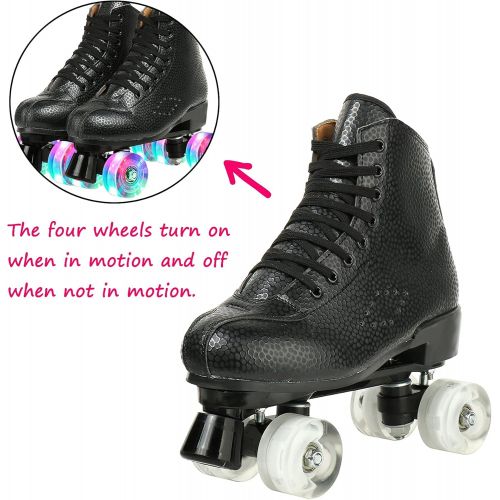  XUDREZ Unisex Roller Skates Double Row Four Shiny Wheels Rubber and PU Leather Classic High-top Roller Skates Shoes for Indoor and Outdoor