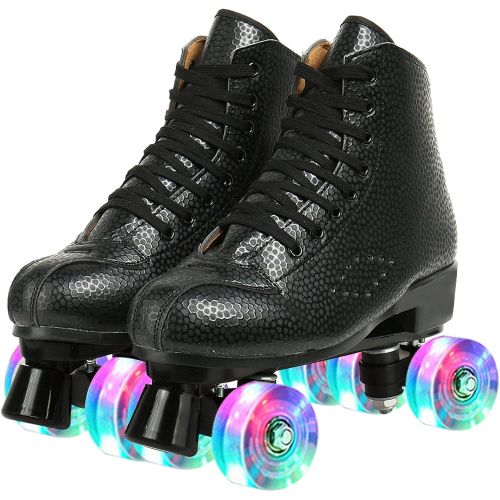  XUDREZ Unisex Roller Skates Double Row Four Shiny Wheels Rubber and PU Leather Classic High-top Roller Skates Shoes for Indoor and Outdoor