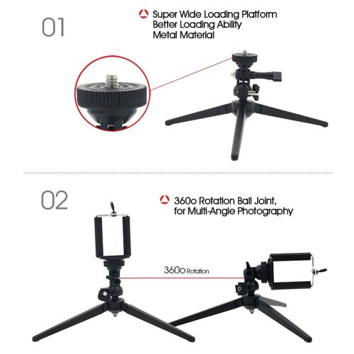  XUEME Travel Tripod Aluminum Desktop Stand Mobile Phone Selfie Frame Flexible Tripod Suitable for Digital Cameras and Smartphones