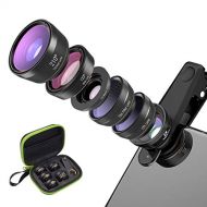 XUEXUE 6In 1 Cell Phone Camera Lens Set Fisheye Lens, Wide Angle Lens, Macro Lens, Telephoto Lens, Kaleidoscope 3/6 Lens, Flow/Star / Radial Filter Clip-On Most Smartphone Universa