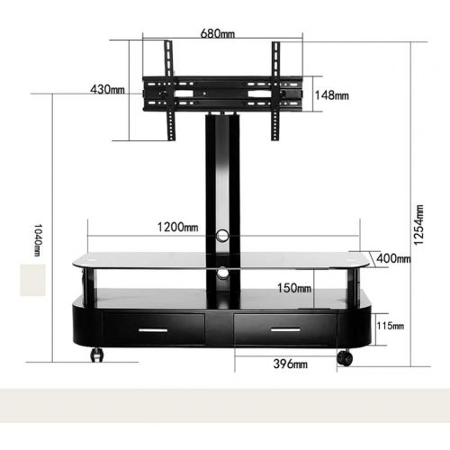  XUEXUE Rolling TV Stand Mobile Universal TV Cart, for LCD LED Plasma Flat Screen Panel Trolley Floor Stand with Locking Wheels Fits 32 to 65 Height Adjust 360º of Swivel