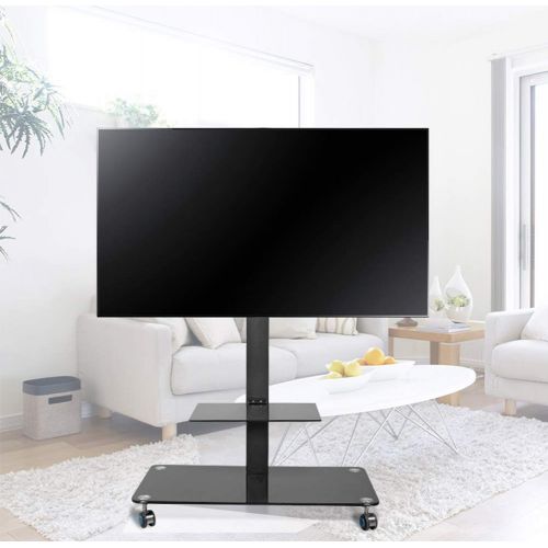  XUEXUE Rolling TV Stand Mobile TV Cart, with Tempered Glass Base 360º of Swivel for 32-50 Inches Wire Management Bedroom Living Room Conference Office Reception Hall Exhibition
