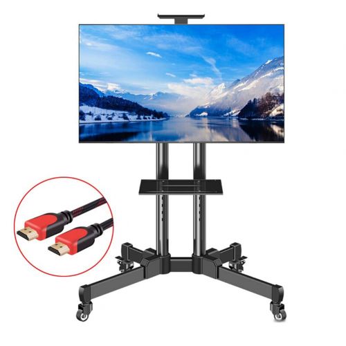  XUEXUE Tall Rolling Mobile TV Cart Floor Stand with Height Adjustable Mount and Audio Lockable Caster Wheels for 32-65 Flat Screen Bedroom Living Room Conference