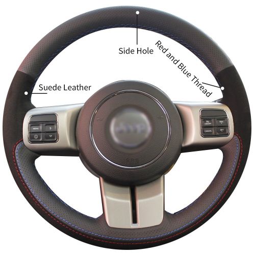  XUJI Genuine Leather Black Suede Car Steering Wheel Cover for Jeep Grand Cherokee 2011-2013 Compass Wrangler Patriot 2011-2016