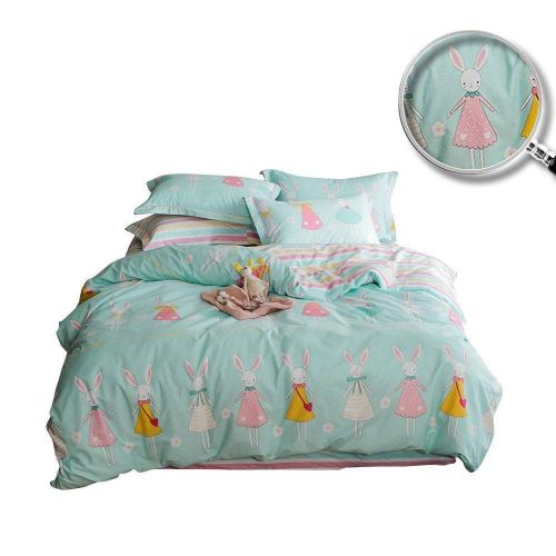  XUKEJU Reversible 3 Pieces Rabbit Princess Duvet Cover Cartoon Animal Print Bedding Set 100% Cotton Quilt Cover Full/Queen Size Boys/Girls