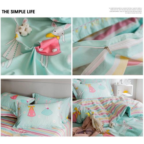  XUKEJU Reversible 3 Pieces Rabbit Princess Duvet Cover Cartoon Animal Print Bedding Set 100% Cotton Quilt Cover Full/Queen Size Boys/Girls