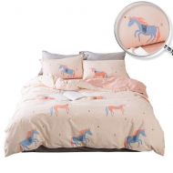 XUKEJU Cartoon Animal Duvet Cover Pink cheval Horse Cute 100% COTTON Reversible Bedding Set 3 Pieces Quilt Comforter Cover Twin Size For Girls Boys