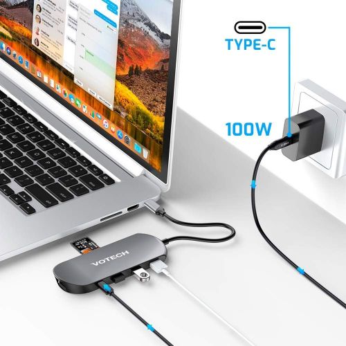  [아마존핫딜][아마존 핫딜] XXBSAZ USB C Hub 8 in 1 Adapter with HDMI, Type C PD Charging, 3 USB 3.0 Ports, Ethernet, SD TF Card Reader, for MacBook/Pro/Air, iPad Pro, USB C Devices, Grey