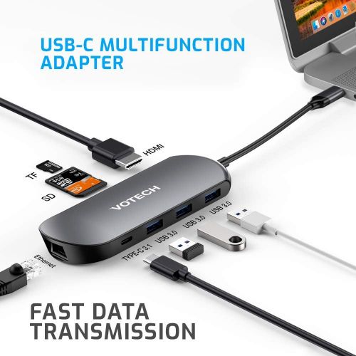  [아마존핫딜][아마존 핫딜] XXBSAZ USB C Hub 8 in 1 Adapter with HDMI, Type C PD Charging, 3 USB 3.0 Ports, Ethernet, SD TF Card Reader, for MacBook/Pro/Air, iPad Pro, USB C Devices, Grey