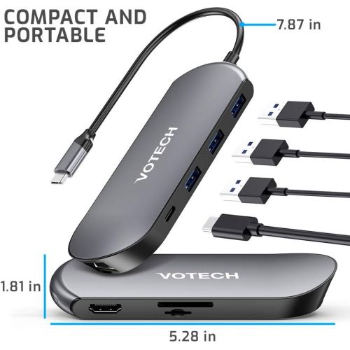  [아마존핫딜][아마존 핫딜] XXBSAZ USB C Hub 8 in 1 Adapter with HDMI, Type C PD Charging, 3 USB 3.0 Ports, Ethernet, SD TF Card Reader, for MacBook/Pro/Air, iPad Pro, USB C Devices, Grey