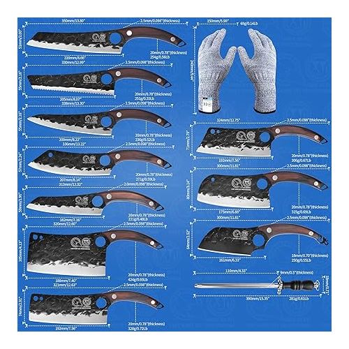  XYJ Professional Kitchen Knife Set with High-Carbon Steel Forged Blades, Chef's Knife, Cleaver, Carving Knife, Nakiri, Full Tang Design, Includes Carrying Bag & Poultry Scissors