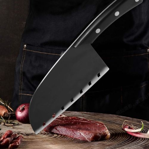  XYJ 3CR13 Stainless Steel Serbian Chef Knife Butcher Knife Full Tang Kitchen Knife with Plastic Carrying Knife Edge Guard for Camping Hunting Outdoor Survival