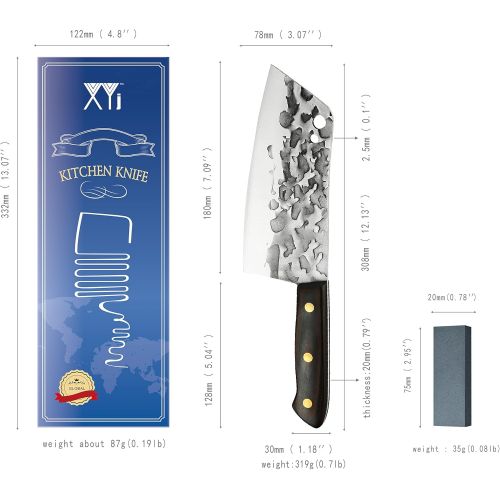  XYJ Full Tang Asian Vegetable Knife 7 Inch Chef Butcher Knife Hammer Finish Blade Non-stick Vegetable Chopper Meat Cleavers With Non-slip Pakkawood Handle