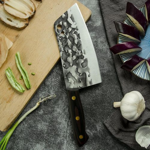  XYJ Full Tang Asian Vegetable Knife 7 Inch Chef Butcher Knife Hammer Finish Blade Non-stick Vegetable Chopper Meat Cleavers With Non-slip Pakkawood Handle