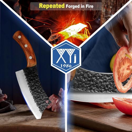  Authentic XYJ FULL TANG 6.2 Inch Kitchen Knife Chef Knives With Carrying Leather Knife Sheath 4Cr13 Stainless Steel Slicing Cutting Butcher Knives For Meat Vegetable Cooking Tool