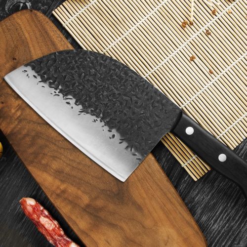  XYJ FULL TANG 7-inch Handmade Butcher Knife Ancient Chinese Vegetable Knives Stainless Steel Slaughter Knives For Kitchen Outdoor Camping