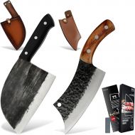 XYJ Full Tang Handmade Forged Serbian Chef Knife 6.7 Inch Butcher Knives 6.2 inch Boning Knife for Camping Hunting with Leather Sleeves
