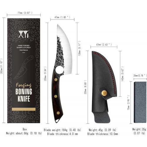  XYJ FULL TANG 5-inch Serbian Boning Knife Outdoor Camping Scimitar Butcher Knives Fish Fillet Knife Slaughtering Cutting Tool With Carry Sheath