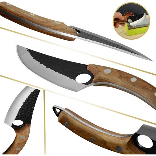  XYJ Full Tang 6 Inch Tactical Boning Knife Stainless Steel Serbian Chef Knives With Leather Carry Sheath For Kitchen Camping or BBQ