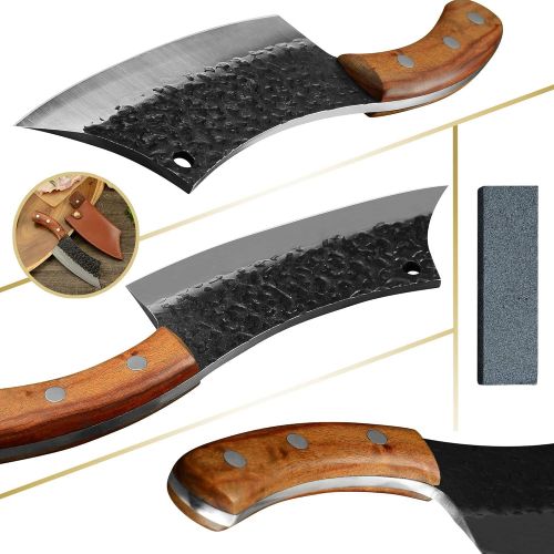  XYJ Full Tang 6 Inch Tactical Boning Knife Stainless Steel Serbian Chef Knives With Leather Carry Sheath For Kitchen Camping or BBQ