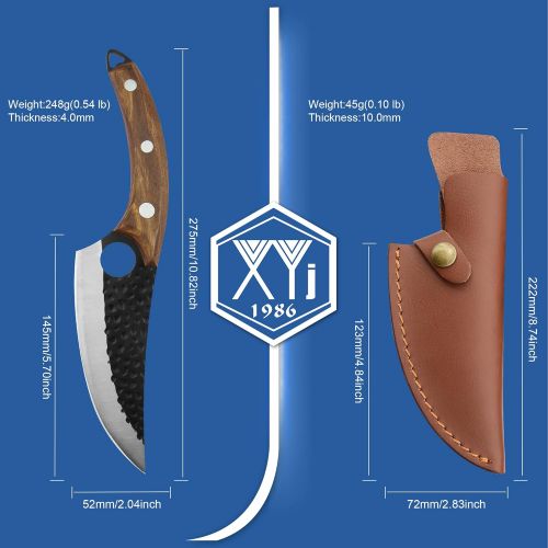  XYJ FULL TANG 6 Inch Stainless Steel Boning Knife Chef Fishing Knives Carry Leather Sheath Outdoor Cooking Knives Meat Butcher Knife For Camping Kitchen or Outdoor BBQ