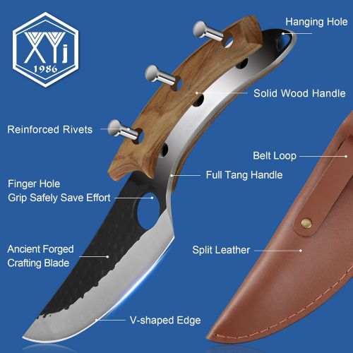  XYJ FULL TANG 6 Inch Stainless Steel Boning Knife Chef Fishing Knives Carry Leather Sheath Outdoor Cooking Knives Meat Butcher Knife For Camping Kitchen or Outdoor BBQ